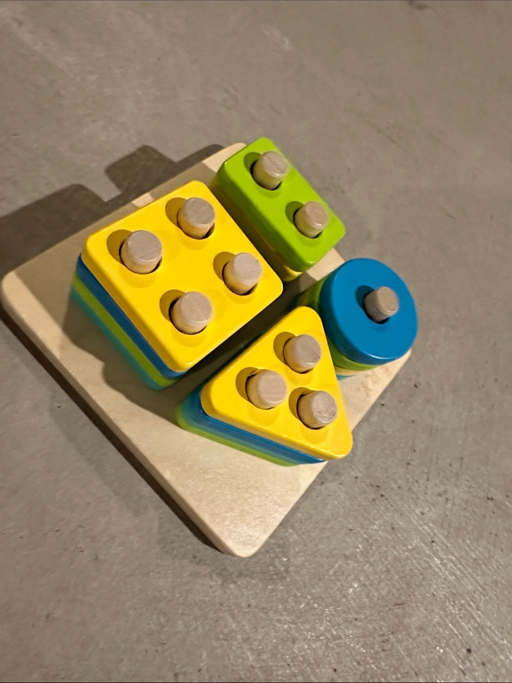 Stacking Shape Puzzle - Yellow, Green & Blue Wooden Blocks for Kids